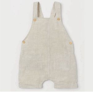H&M Linen Overall Shorts Baby Light Beige Unisex 18 Months Toddler H & M Oatmeal